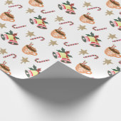 Cute Christmas Wrapping Paper with Hot Cocoa Joy Cadeaupapier (Hoek)