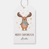 Cute Christmoose Moose with Stars Merry Christmas Cadeaulabel (Voorkant)