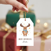 Cute Christmoose Moose with Stars Merry Christmas Cadeaulabel