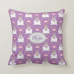 Cute chubby baby Unicorn patroon, monogram paars Kussen