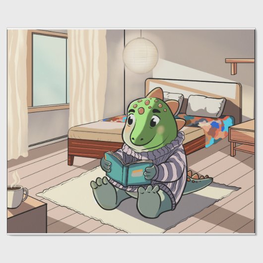 Cute Chubby Cartoon Dinosaur Reading Book Cadeaupapier (Vlak)