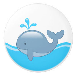 Cute Chubby Cartoon Whale in Ocean Keramische Knop