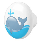 Cute Chubby Cartoon Whale in Ocean Keramische Knop (Rechts)