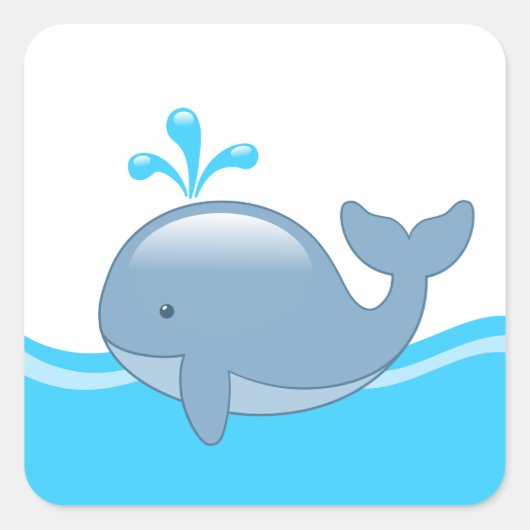 Cute Chubby Cartoon Whale in Ocean Vierkante Sticker (Voorkant)