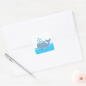 Cute Chubby Cartoon Whale in Ocean Vierkante Sticker (Envelop)