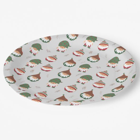 Cute Chubby Kerstmis Elves Pattern Papieren Bordje (Gekanteld)