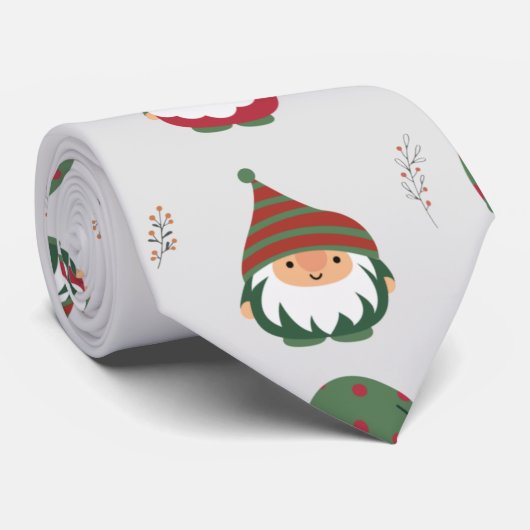 Cute Chubby Kerstmis Elves Pattern Stropdas (Opgerold)