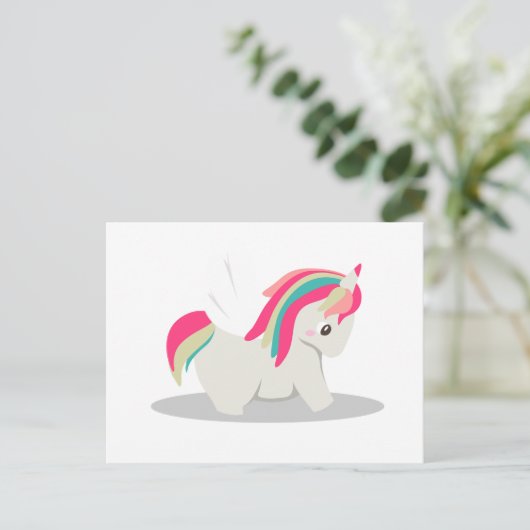 Cute chubby unicorn chibi blushing briefkaart (Staand voorkant)