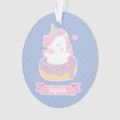 Cute Chubby Unicorn in Donut Personalized Ornament (voorkant)