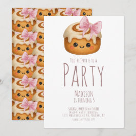 Cute Cinnamon Roll Bun Girl Birthday Party Kaart