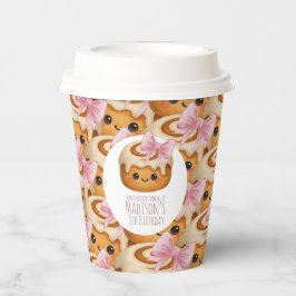 Cute Cinnamon Roll Bun Girl Birthday Party Papieren Bekers