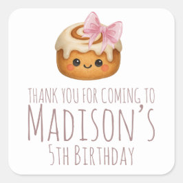 Cute Cinnamon Roll Bun Girl Birthday Party Vierkante Sticker