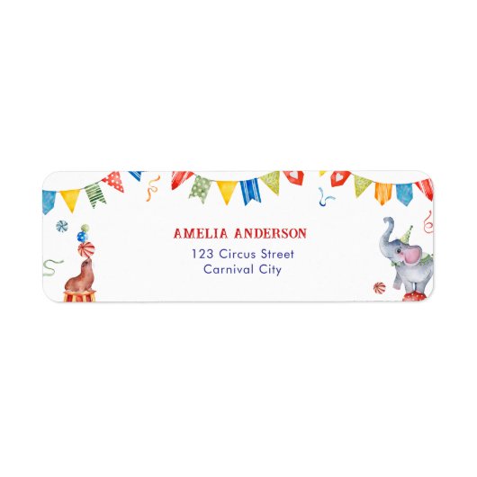 Cute Circus Animals Carnival Address Label (Voorkant)