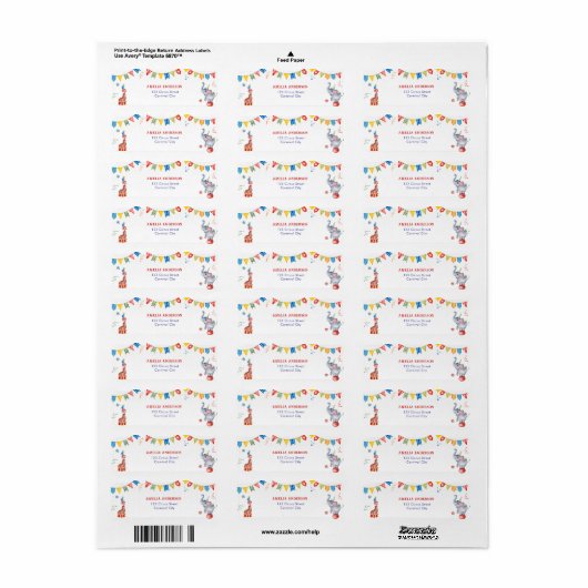 Cute Circus Animals Carnival Address Label (Full Sheet)