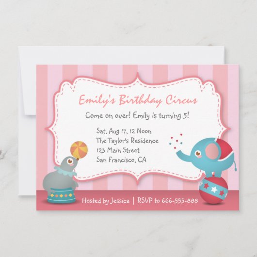 Cute Circus Animals Theme Birthday Party, voor kin Kaart (Voorkant)