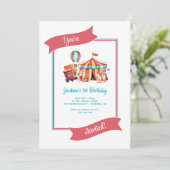 Cute Circus Big Top Kind Birthday Invitation Kaart (Staand voorkant)