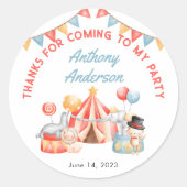 Cute Circus Carnival Fiesta 1e verjaardag Dank u Ronde Sticker (Voorkant)