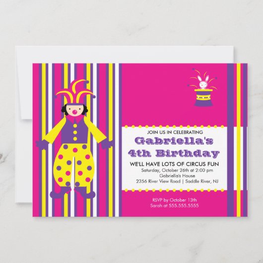 CUTE Circus Clown Birthday Party Invitation Kaart (Voorkant)