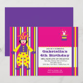 CUTE Circus Clown Birthday Party Invitation Kaart (Voorkant / Achterkant)