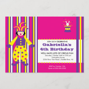 CUTE Circus Clown Birthday Party Invitation Kaart