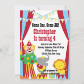 Cute Circus Clown Birthday Party Invitations Kaart (Voorkant)