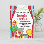 Cute Circus Clown Birthday Party Invitations Kaart (Staand voorkant)