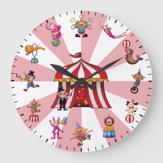 Cute Circus Clowns & Animals Themed Grote Klok (Voorkant)