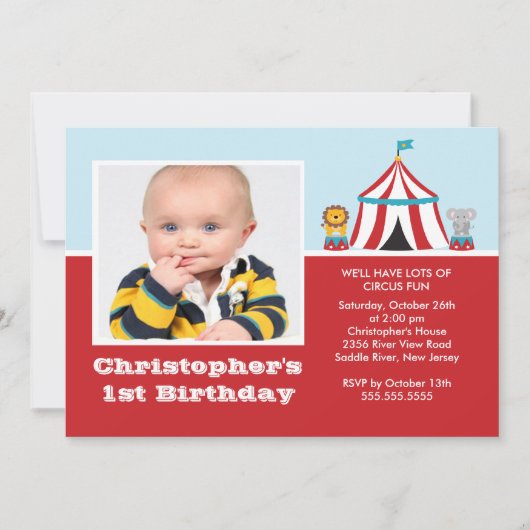 CUTE Circus Kids Birthday Party Invitation FOTO Kaart (Voorkant)