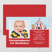 CUTE Circus Kids Birthday Party Invitation FOTO Kaart (Voorkant / Achterkant)