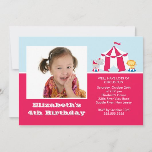 CUTE Circus Kids Birthday Party Invitation FOTO Kaart (Voorkant)