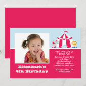 CUTE Circus Kids Birthday Party Invitation FOTO Kaart (Voorkant / Achterkant)