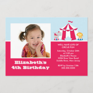 CUTE Circus Kids Birthday Party Invitation FOTO Kaart