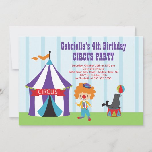 CUTE Circus Kids Birthday Party Invitation Kaart (Voorkant)