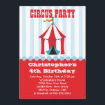 CUTE Circus Kids Birthday Party Invitation Kaart<br><div class="desc">Begin je feestje meteen met onze leuke en kleurrijke circusuitshow op de Birthday Party met een rode en witte circustent op een blauwe en witte achtergrond. Op de achterkant van de uitnodiging staat een schattige kleine clown. Ideaal voor een eerste verjaardag of een verjaardag... Verander gewoon de verjaardag. Volledig aanpasbaar...</div>