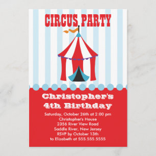 CUTE Circus Kids Birthday Party Invitation Kaart