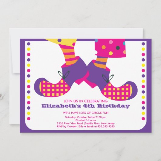 CUTE Circus Kids Birthday Party Invitation Kaart (Voorkant)