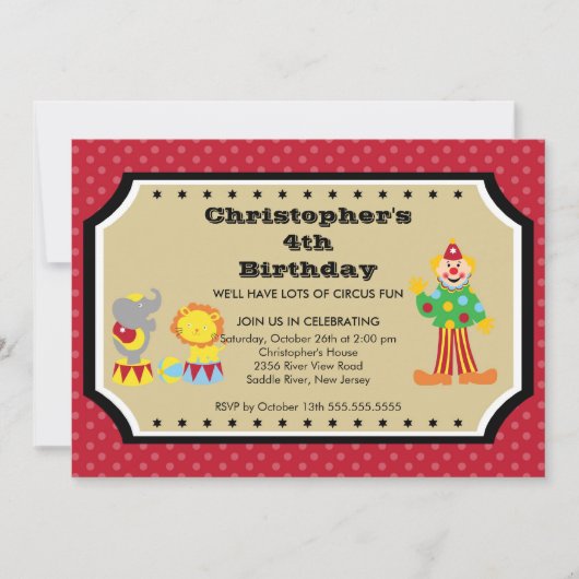 CUTE Circus Kids Birthday Party Invitation Kaart (Voorkant)