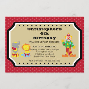 CUTE Circus Kids Birthday Party Invitation Kaart