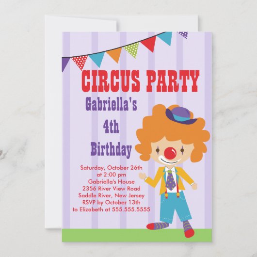 CUTE Circus Kids Birthday Party Invitation Kaart (Voorkant)