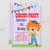 CUTE Circus Kids Birthday Party Invitation Kaart (Voorkant / Achterkant)