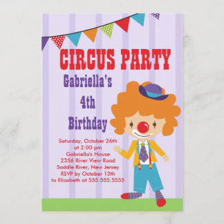 CUTE Circus Kids Birthday Party Invitation Kaart
