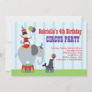 CUTE Circus Kids Birthday Party Invitation Kaart