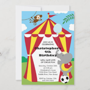 CUTE Circus Kids Birthday Party Invitation Kaart