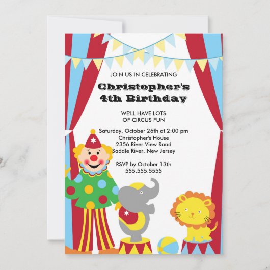 CUTE Circus Kids Birthday Party Invitation Kaart (Voorkant)