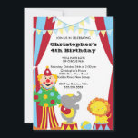 CUTE Circus Kids Birthday Party Invitation Kaart<br><div class="desc">Begin je feest meteen met onze schattige circus leuke uitnodiging van de Birthday Party met de meest gekke clown met een circusolifant en leeuw in een circustent.  Ideaal voor een eerste verjaardag of een verjaardag...  Verander gewoon de verjaardag.  Volledig aanpasbaar door u met uw informatie. ©Babystar Design</div>