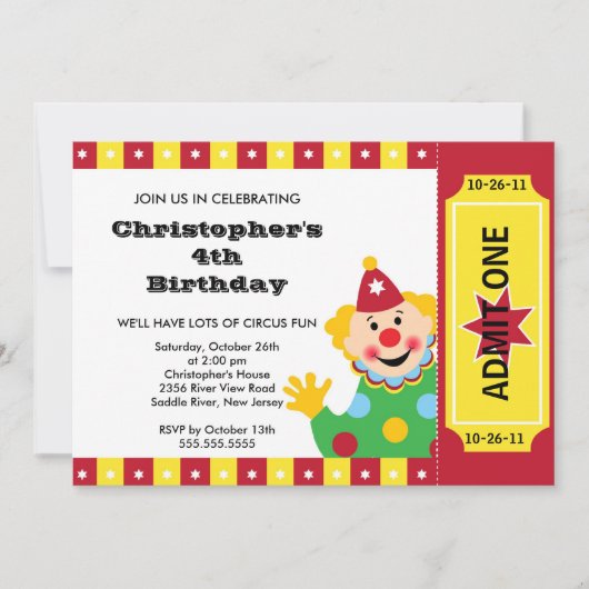 CUTE Circus Kids Birthday Party Invitation Kaart (Voorkant)