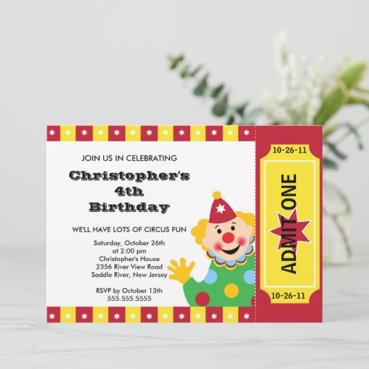 CUTE Circus Kids Birthday Party Invitation Kaart (Staand voorkant)
