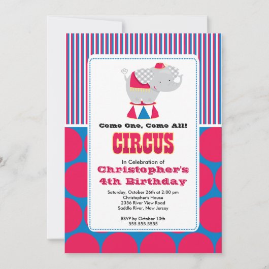 CUTE Circus Kids Birthday Party Invitation Kaart (Voorkant)