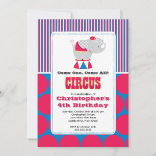 CUTE Circus Kids Birthday Party Invitation Kaart