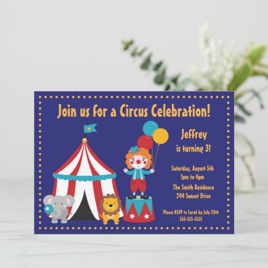 Cute Circus Kind Birthday Invitation Kaart (Staand voorkant)